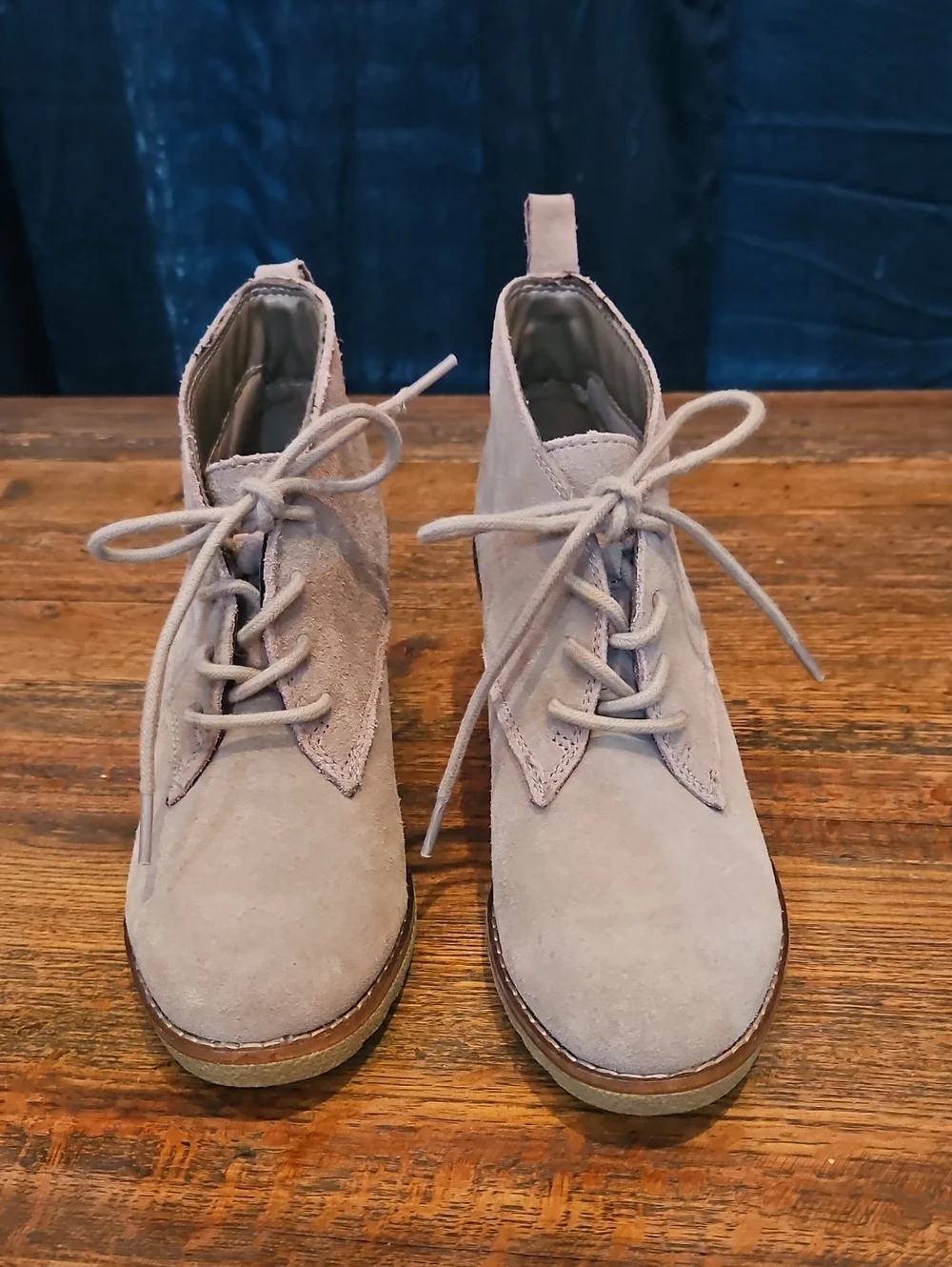 Sonoma Taupe Suede Genuone Leather‎ Lace-Up Wedge Booties